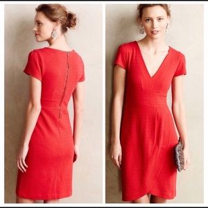 Anthro Maeve Split Shade Tulip Hem Red Dress